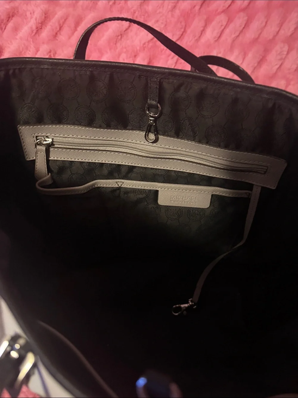 Michael Kors Gray and White Colorblock Tote with MK Charm